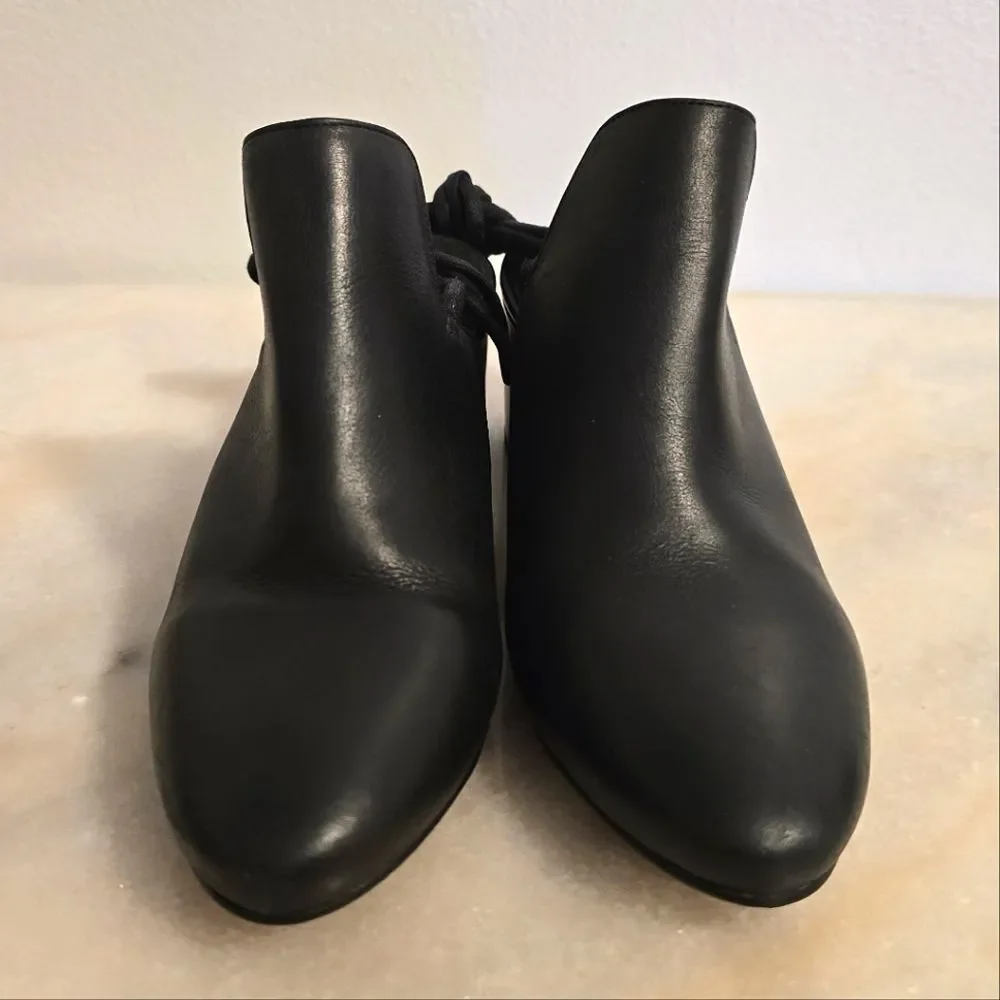 Free People Ankle Wrap Heeled Mules In Black Leather 6.5